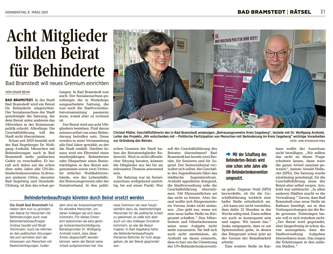 Wir entscheiden mit Pressebericht Bad Bramstedt Beirat 11 03 21